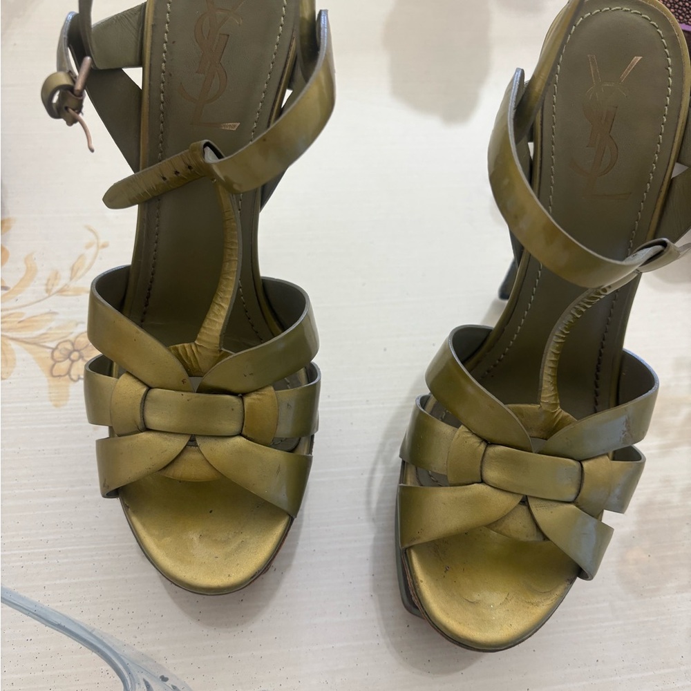 Yves Saint Laurent Gold Strappy Heels